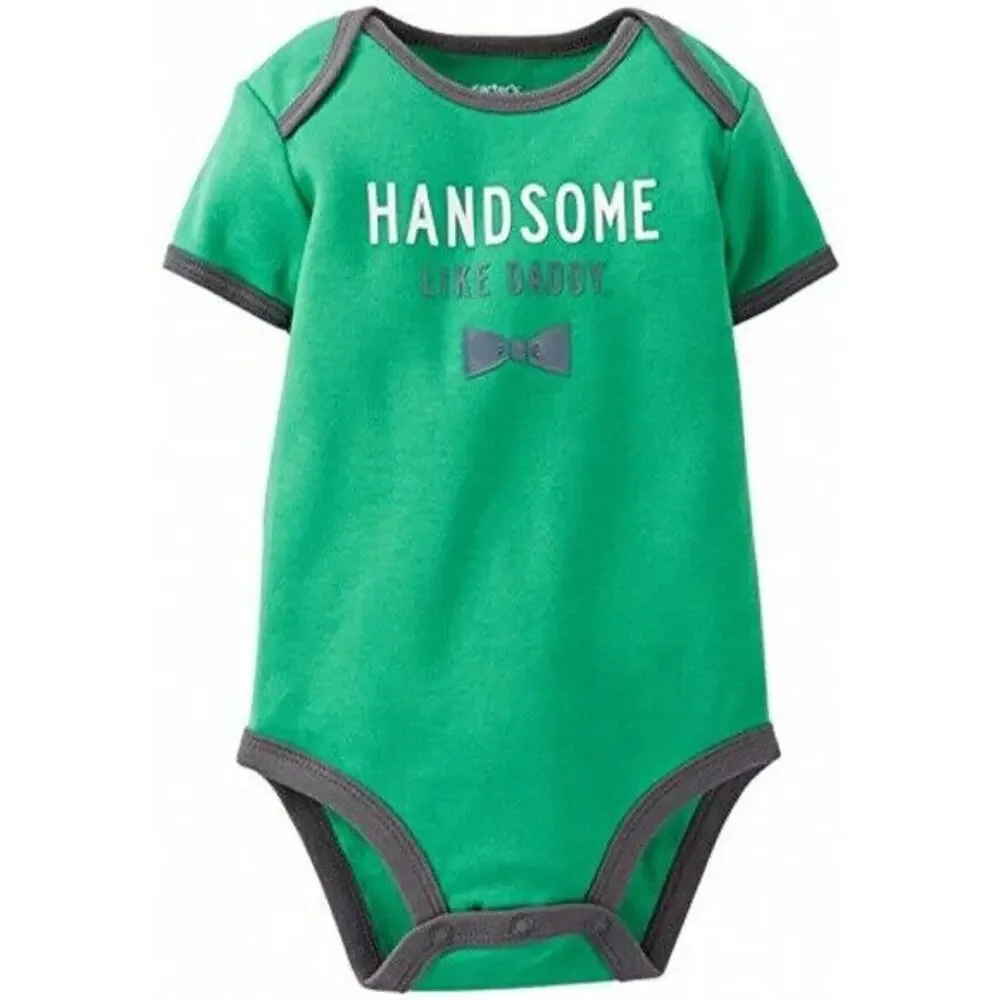 Carter's Boys Bodysuit Size 12 Months Green Gray Handsome Like Daddy Bow Tie NEW